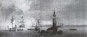 Monamy, Peter This is Manamy-s Picture of the opening of the first Eddystone Lighthouse in 1698 oil